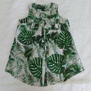 TAHIRI LINEN GREEN/WHITE SLEEVELESS BUTTON UP TUNIC TOP -1X